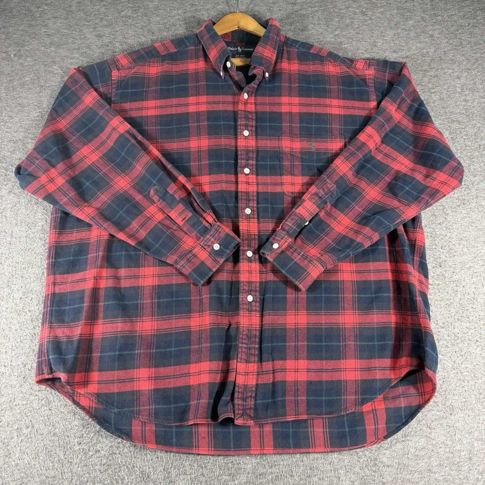 Ralph Lauren Big Shirt Mens XL Red Plaid Flannel Long Sleeve Button Down Casual